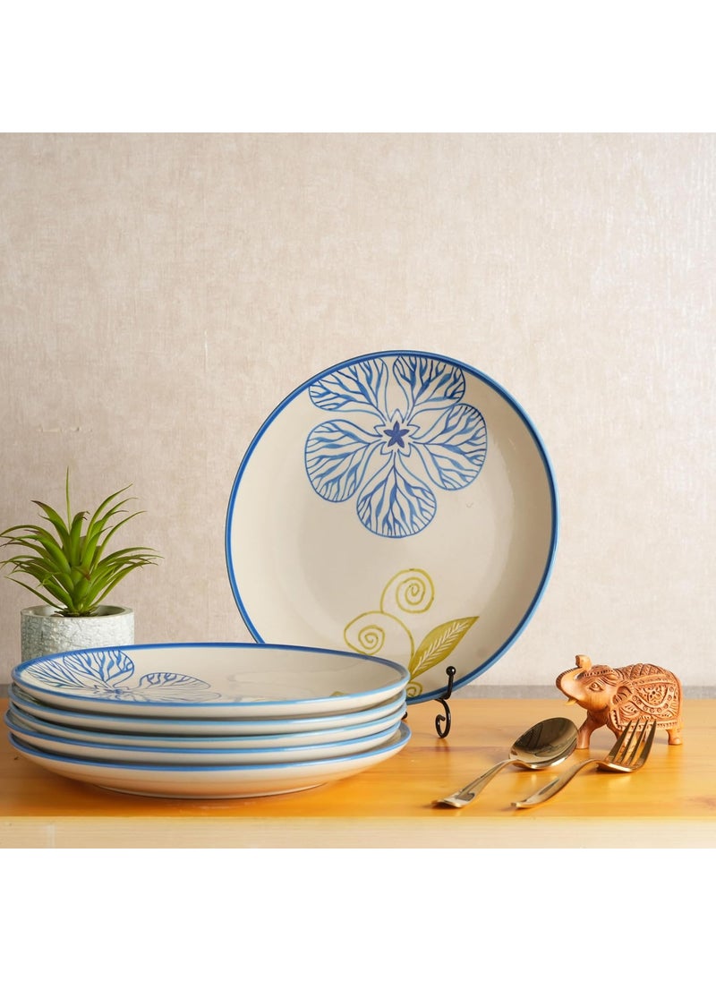 Caffeine Caffeine Ceramic Handmade Stoneware White Flora Quarter Plate 7” (Set of 6 Dishwasher & Microwave Safe)  - Image 1