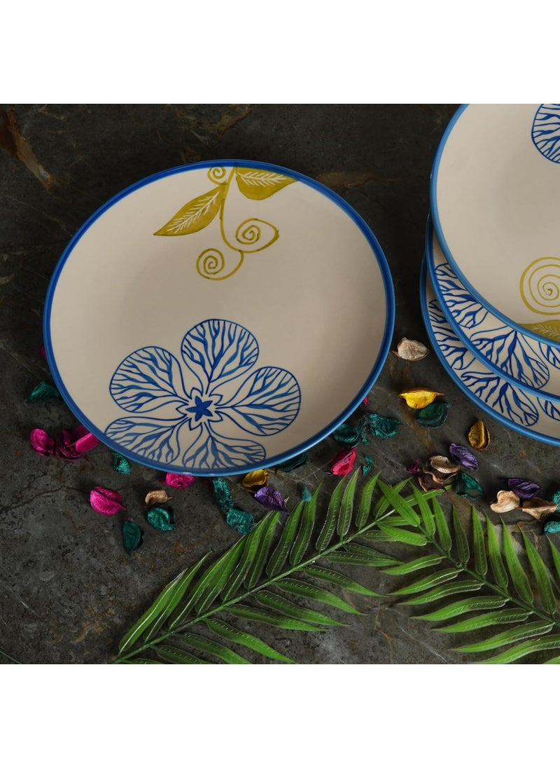 Caffeine Caffeine Ceramic Handmade Stoneware White Flora Quarter Plate 7” (Set of 6 Dishwasher & Microwave Safe)  - Image 2