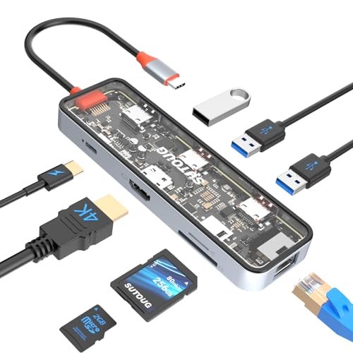 SUTOUG 8 in 1 USB C Hub, USB C Hub Multiport Adapter with 4K HDMI, 100W PD, 5Gbps USB 3.0, USB 2.0 Port, Ethernet Port, SD&TF Card Reader, USB C Dongle for Other Type C Devices - Image 1