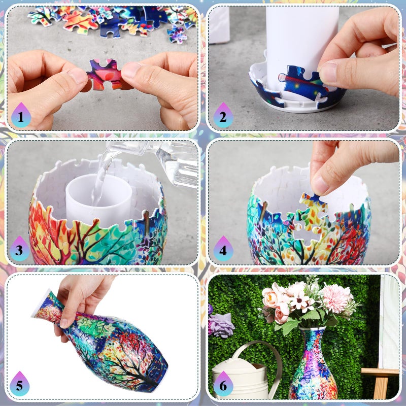 Silipull 3D Puzzle Vase Puzzle Flower Vase Crafted from 160 Curved Plastic Puzzle Pieces 3D DIY Housewarming Gift for Flower Arrangements and Home Decoration(Tree of Life) - Image 5