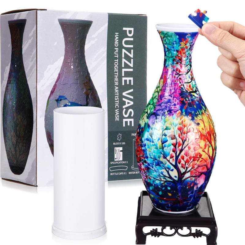 Silipull 3D Puzzle Vase Puzzle Flower Vase Crafted from 160 Curved Plastic Puzzle Pieces 3D DIY Housewarming Gift for Flower Arrangements and Home Decoration(Tree of Life) - Image 1