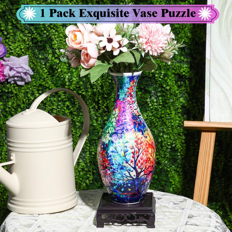 Silipull 3D Puzzle Vase Puzzle Flower Vase Crafted from 160 Curved Plastic Puzzle Pieces 3D DIY Housewarming Gift for Flower Arrangements and Home Decoration(Tree of Life) - Image 2