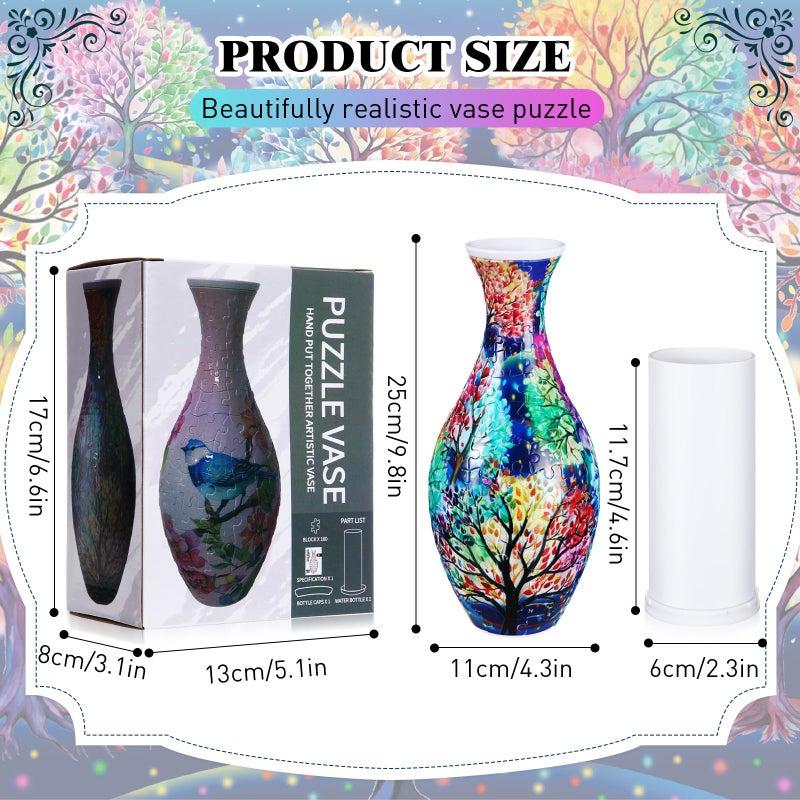 Silipull 3D Puzzle Vase Puzzle Flower Vase Crafted from 160 Curved Plastic Puzzle Pieces 3D DIY Housewarming Gift for Flower Arrangements and Home Decoration(Tree of Life) - Image 3