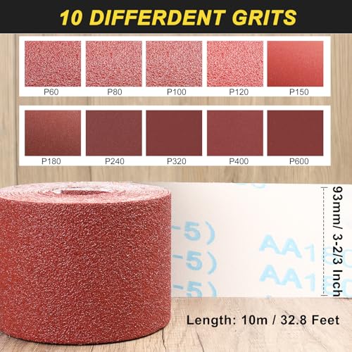Shineboc 80 Grit Emery Cloth Roll, 3-2/3" x 32.8 Feet Continuous Sandpaper Roll, Wet Dry Sand Paper for Wood Furniture Finishing Metal Sanding Automotive Polishing - Image 3