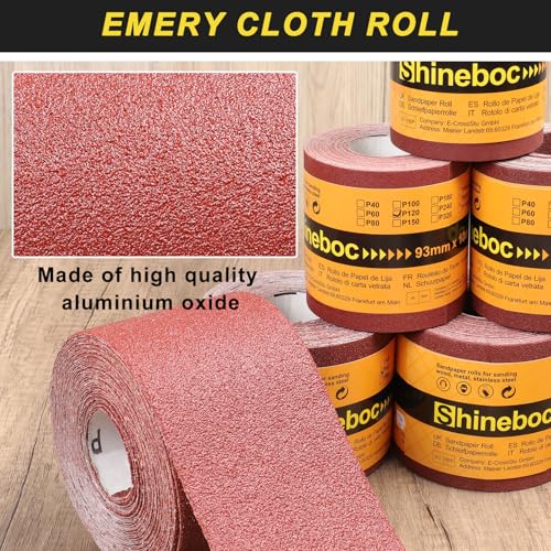 Shineboc 80 Grit Emery Cloth Roll, 3-2/3" x 32.8 Feet Continuous Sandpaper Roll, Wet Dry Sand Paper for Wood Furniture Finishing Metal Sanding Automotive Polishing - Image 2