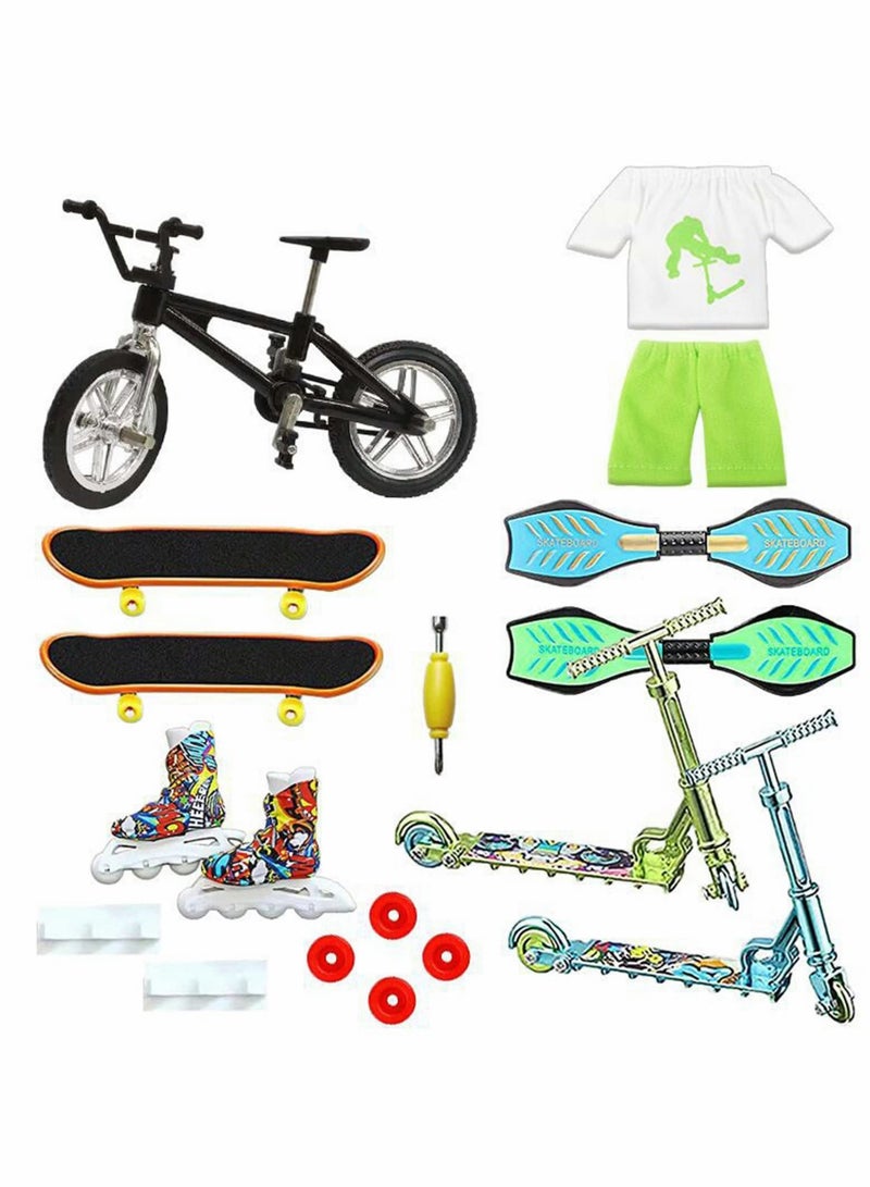 Captaintech 18 Pieces Mini Finger Toys Set Skateboards for Kids Bikes Tiny Swing Board with Replacement Wheels and Tools Fingertip Movement Party Favors Ages 6 up - Image 1