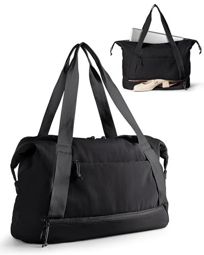 Smasrob Travel Duffle Bag with Shoe Compartment and Laptop Sleeve for Women Lightweight Weekender Duffel Bag for Travel Gym Hospital Labor Delivery Black - Image 1