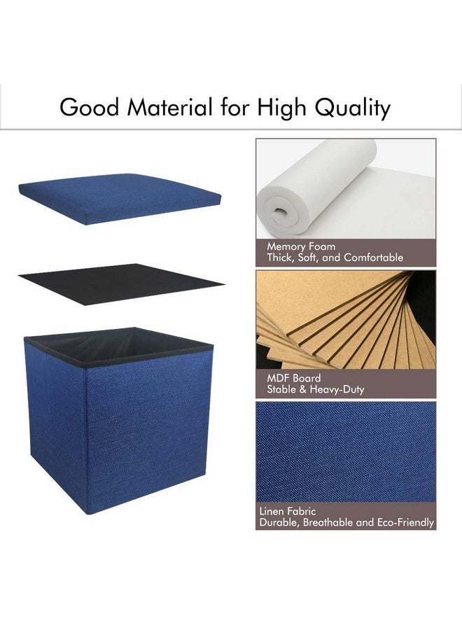 ASUVI Fabric Foldable Storage Ottoman Footrest Toy Box Coffee Table Stool Cum Sitting Stool Basket Cubes Organizer Containers With Lid, 11.8X11.8X11.8 Inch, (28 X 28 X 28 Cm, Dark Blue) - Image 4