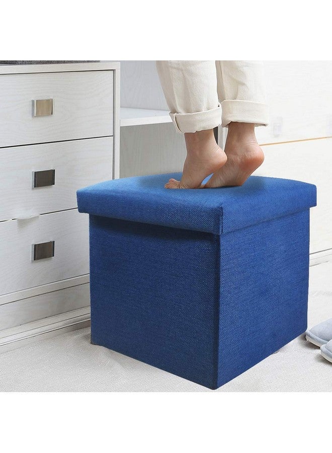 ASUVI Fabric Foldable Storage Ottoman Footrest Toy Box Coffee Table Stool Cum Sitting Stool Basket Cubes Organizer Containers With Lid, 11.8X11.8X11.8 Inch, (28 X 28 X 28 Cm, Dark Blue) - Image 2