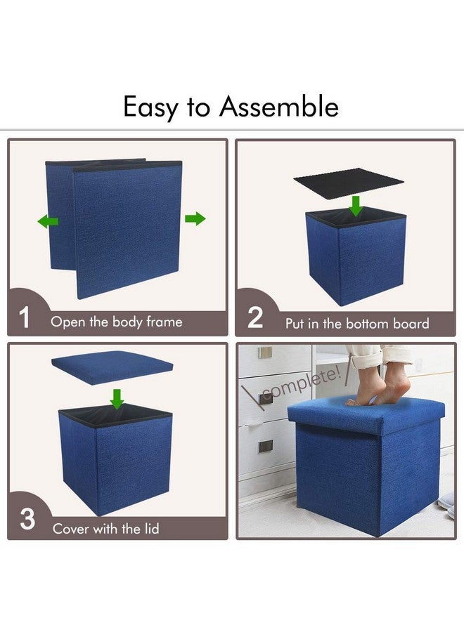 ASUVI Fabric Foldable Storage Ottoman Footrest Toy Box Coffee Table Stool Cum Sitting Stool Basket Cubes Organizer Containers With Lid, 11.8X11.8X11.8 Inch, (28 X 28 X 28 Cm, Dark Blue) - Image 3