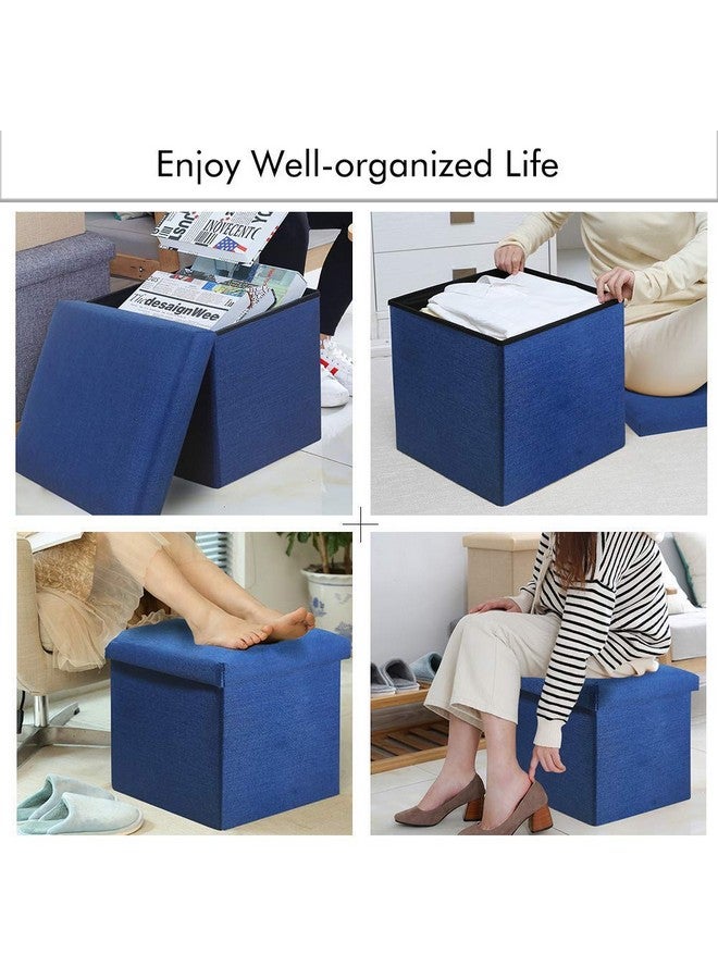 ASUVI Fabric Foldable Storage Ottoman Footrest Toy Box Coffee Table Stool Cum Sitting Stool Basket Cubes Organizer Containers With Lid, 11.8X11.8X11.8 Inch, (28 X 28 X 28 Cm, Dark Blue) - Image 5
