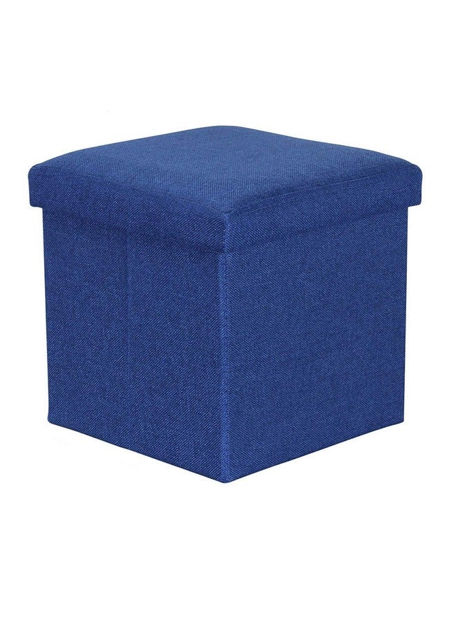 ASUVI Fabric Foldable Storage Ottoman Footrest Toy Box Coffee Table Stool Cum Sitting Stool Basket Cubes Organizer Containers With Lid, 11.8X11.8X11.8 Inch, (28 X 28 X 28 Cm, Dark Blue) - Image 1