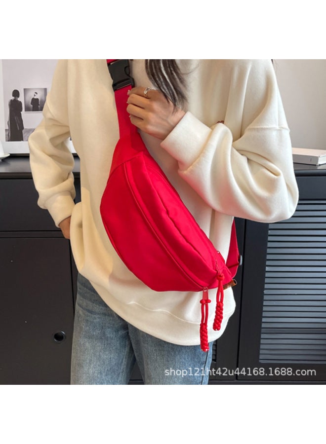 Simple Chest Bag Fashion Ladies Crossbody Bag Unisex Student Waist Bag Outdoor Travel Shoulder Bag-Color:19 Red One-Size:Length 32*height 14*thickness 10 - Image 1