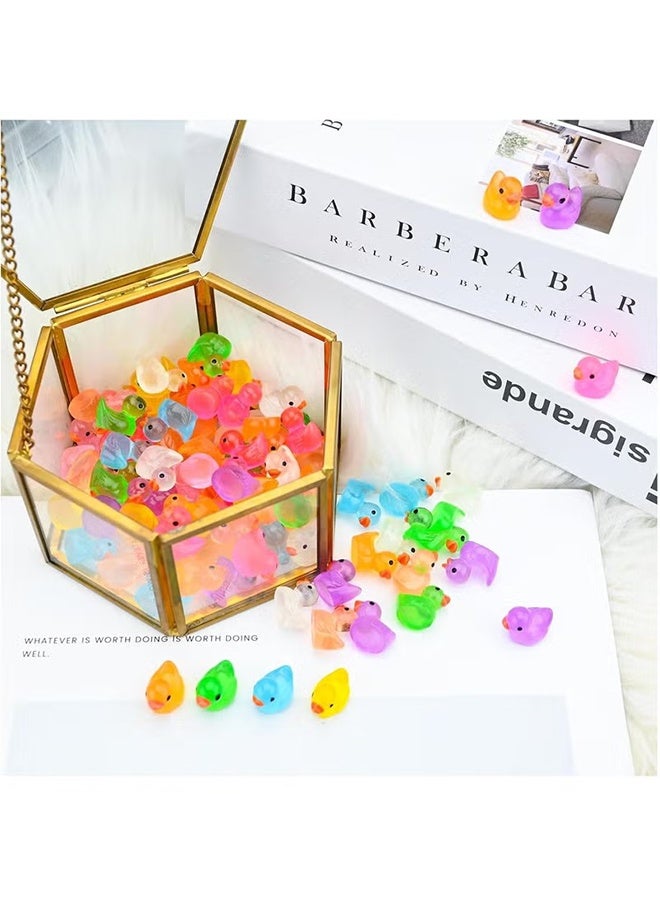 YJ 100pcs Mini Bright Resin Ducks Colorful Luminous Figurines Garden Ducks Tiny Ducks Ornaments Micro Landscape Garden for Dollhouse Ornament Garden Statue Landscape Craft Decorative - Image 3