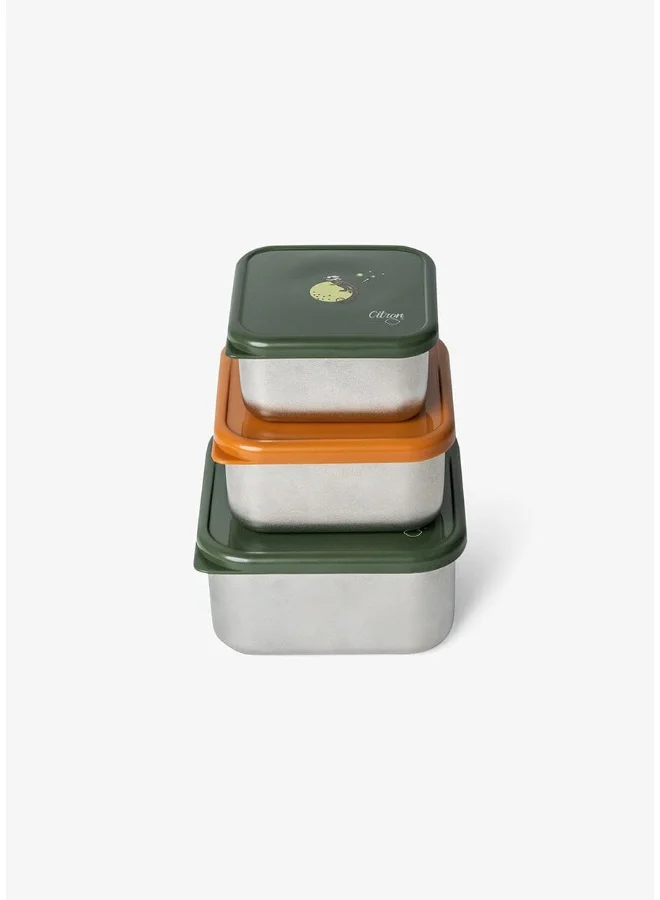 سترون Stackable Stainless steel Lunchbox - Set of 3 - Tiger