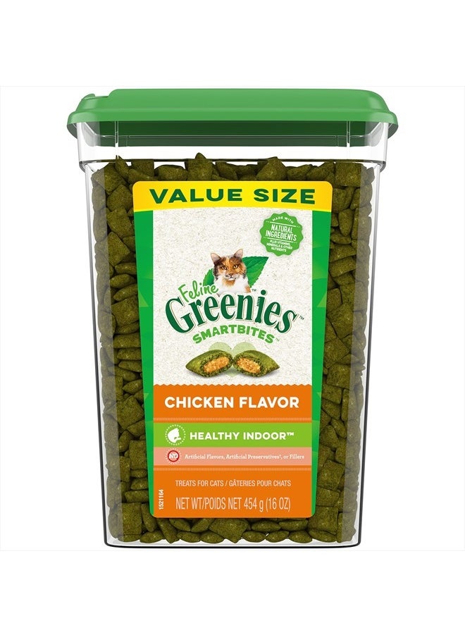 Greenies - FELINE GREENIES SMARTBITES HEALTHY INDOOR Natural Treats for Cats, Chicken Flavor, 16 oz. Tub - Image 1
