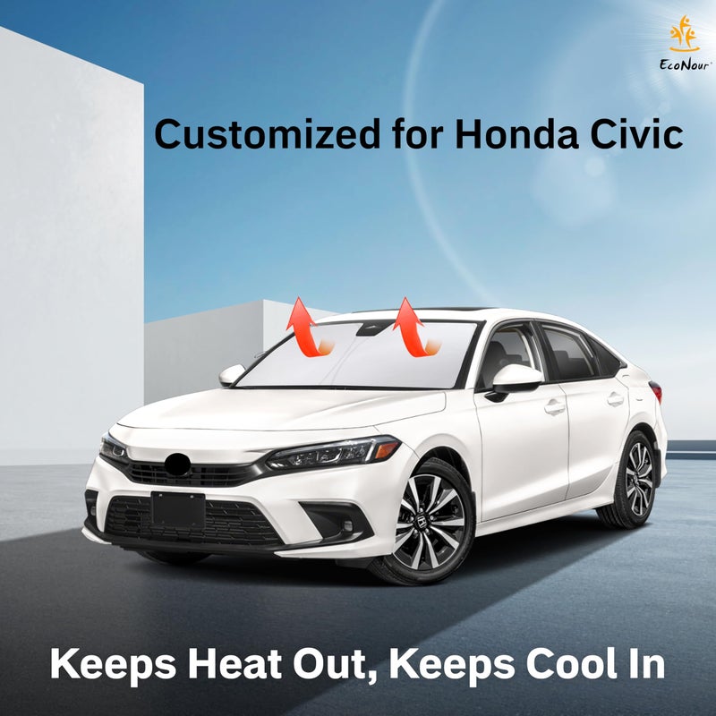 EcoNour Honda Civic 2016-2021 Car Windshield Sunshade - Econour 240T Polyester Material Car Sun Visor - Reflector Blocks Uv Rays - Foldable Sunshade Interior Protection Accessories - Image 2