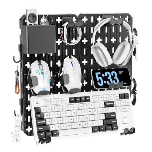 KDD Keyboard and Mouse Display Stand Holder Wall Mount Office Organization Pegboard Combination Kit with Pen holder Hooks Headset Controller Stand for Office Home Hanging Organizer Storage - Image 1
