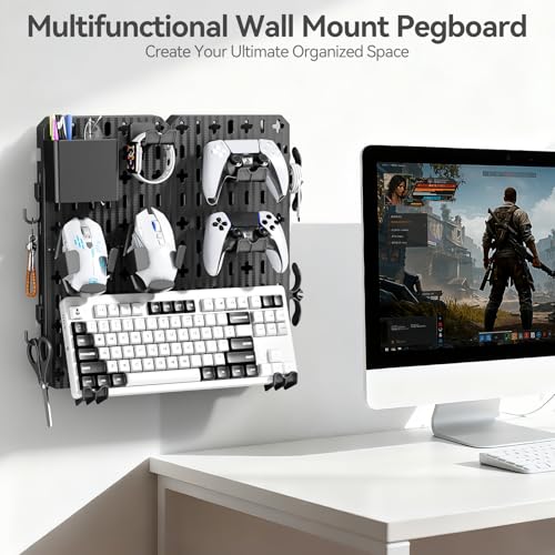 KDD Keyboard and Mouse Display Stand Holder Wall Mount Office Organization Pegboard Combination Kit with Pen holder Hooks Headset Controller Stand for Office Home Hanging Organizer Storage - Image 3