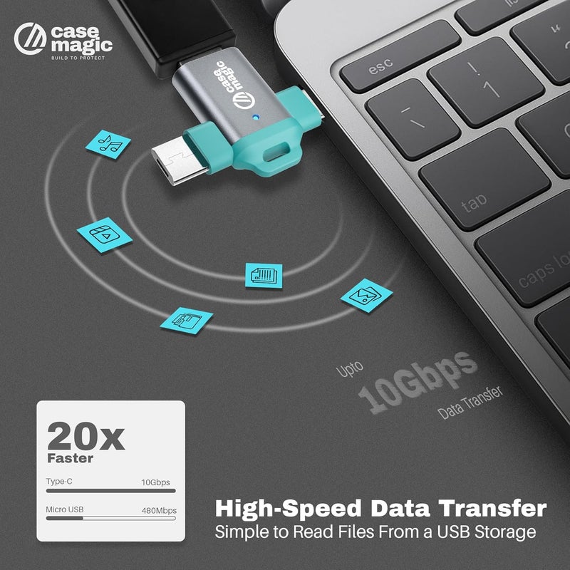 Case-Magic 2 in 1 OTG Adapter Micro USB & Type C to USB-A 2.0 Female Connector| High-Speed Data Transfer 10Gbps| OTG Pen Drive Adapter Compatible with Laptop, Smartphones, Tablet (No Charging Support) - Image 3
