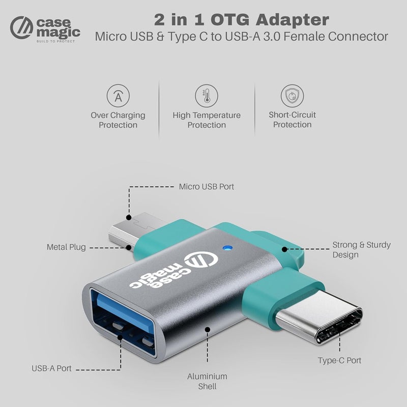 Case-Magic 2 in 1 OTG Adapter Micro USB & Type C to USB-A 2.0 Female Connector| High-Speed Data Transfer 10Gbps| OTG Pen Drive Adapter Compatible with Laptop, Smartphones, Tablet (No Charging Support) - Image 2