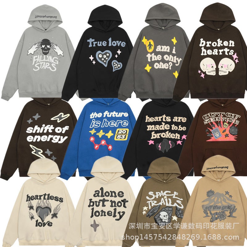 British Fashion Brand Broken Planet Stereo Foam Printed Fleece-Lined Sweater Men'S Couple Hoodie Women - Image 2