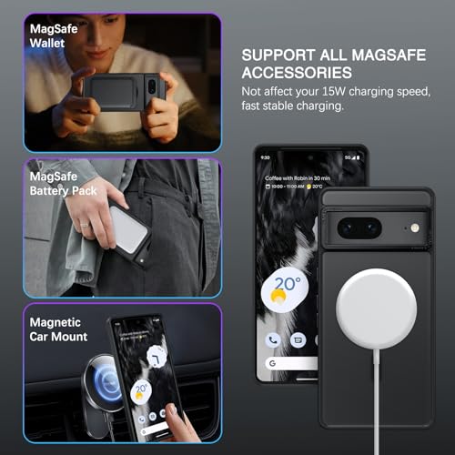 BENTOBEN for Google Pixel 7 Case [Compatible with Magsafe] Translucent Matte Magnetic Pixel 7 Case Magsafe Slim Thin Shockproof Women Men Protective Phone Cases Cover for Google Pixel 7 6.4", Black - Image 2