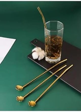 A set of spoon, fork and straw in the same product, made of gold stainless steel, consisting of 6 stainless spoons + a cleaning brush for serving juices, drinks and smoothies in a different way - pzsku/Z7950A53E0517F278B649Z/45/_/1717929039/96038520-3aaf-4ee9-a95f-a3a417c63f26