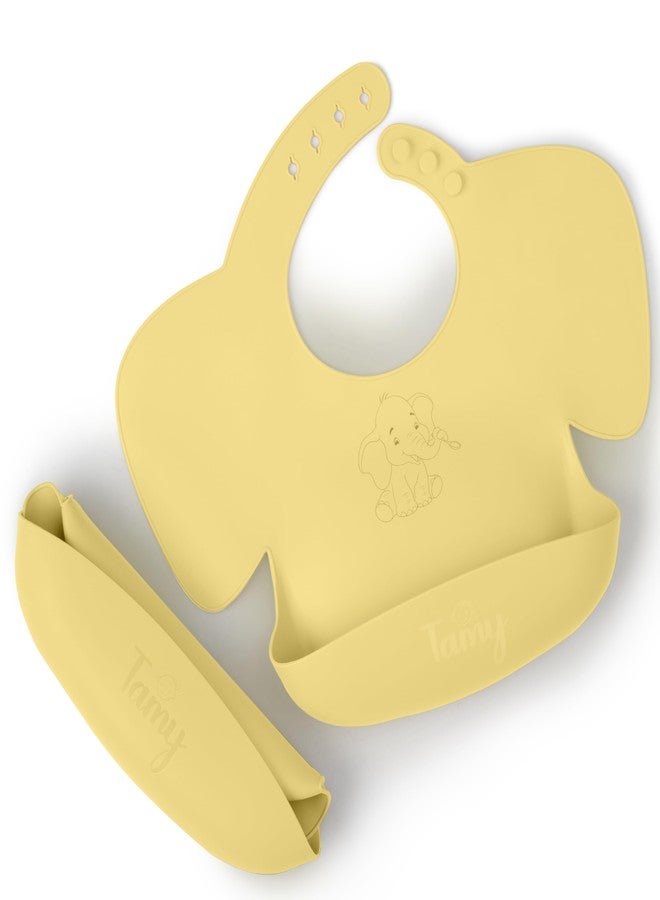 Tamy Premium Silicone Baby Bib - Waterproof bib with food catcher, adjustable, BPA free, soft & stain proof feeding bib for babies 1 to 2 years and above (Light Yellow) - Image 2