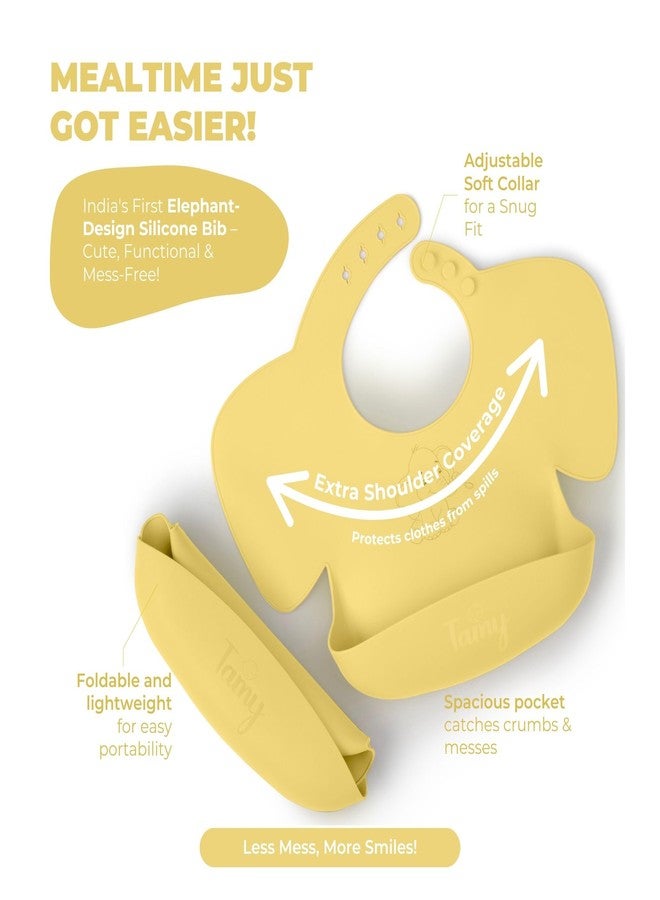 Tamy Premium Silicone Baby Bib - Waterproof bib with food catcher, adjustable, BPA free, soft & stain proof feeding bib for babies 1 to 2 years and above (Light Yellow) - Image 4