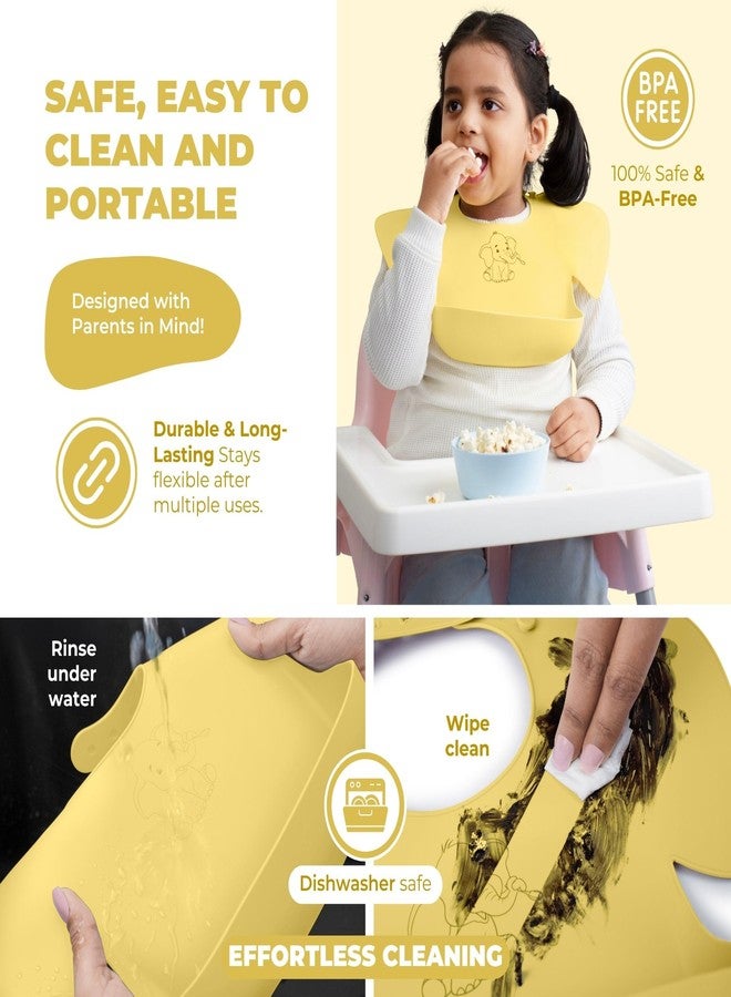 Tamy Premium Silicone Baby Bib - Waterproof bib with food catcher, adjustable, BPA free, soft & stain proof feeding bib for babies 1 to 2 years and above (Light Yellow) - Image 5