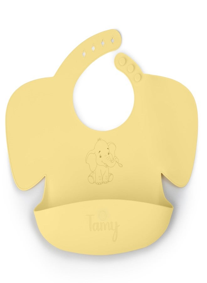 Tamy Premium Silicone Baby Bib - Waterproof bib with food catcher, adjustable, BPA free, soft & stain proof feeding bib for babies 1 to 2 years and above (Light Yellow) - Image 1