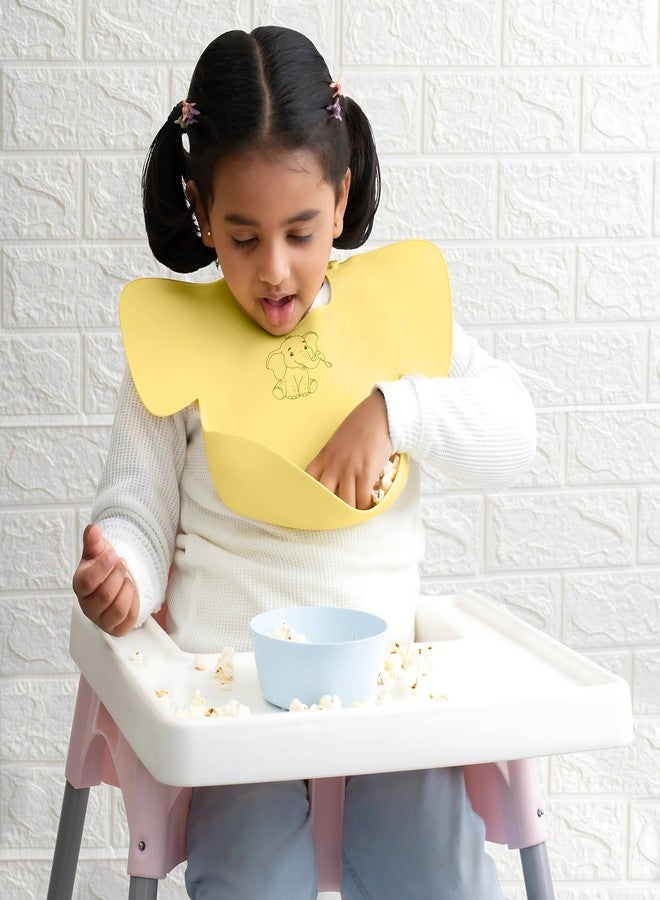 Tamy Premium Silicone Baby Bib - Waterproof bib with food catcher, adjustable, BPA free, soft & stain proof feeding bib for babies 1 to 2 years and above (Light Yellow) - Image 3