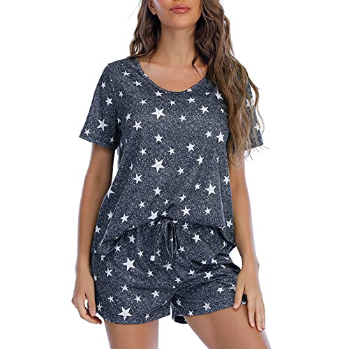 MOYEE Womens Pajama Sets Soft Short Sleeve Shirt and Shorts 2 Pieces Lounge Outfit Sets with Pockets - Image 1