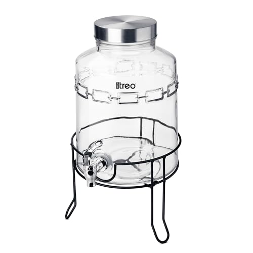 Treo by Milton Tropica Dispensing Glass Jar 5600 ml, Iced Drink Dispenser with Metal Stand & Tap, Stainless Steel lid, Cold Beverage Dispenser for Beer, Water, Cocktails, Detox Drinks, Transparent - Image 2