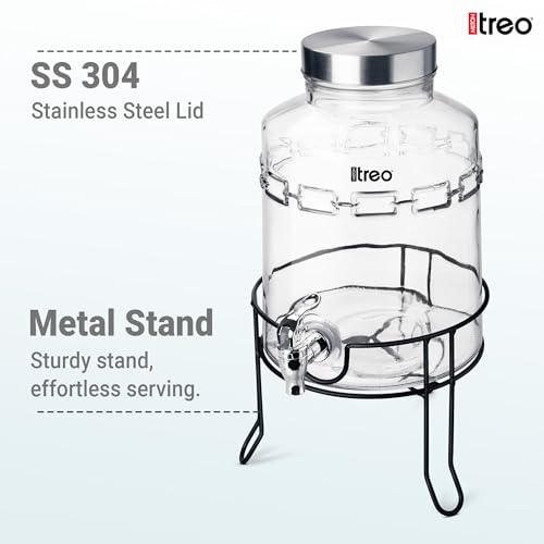 Treo by Milton Tropica Dispensing Glass Jar 5600 ml, Iced Drink Dispenser with Metal Stand & Tap, Stainless Steel lid, Cold Beverage Dispenser for Beer, Water, Cocktails, Detox Drinks, Transparent - Image 5