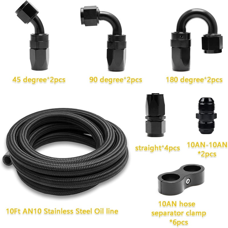 Medoon 10ft 10AN Black Nylon and Stainless Steel Braided Fuel Oil Hose Kit - Image 3