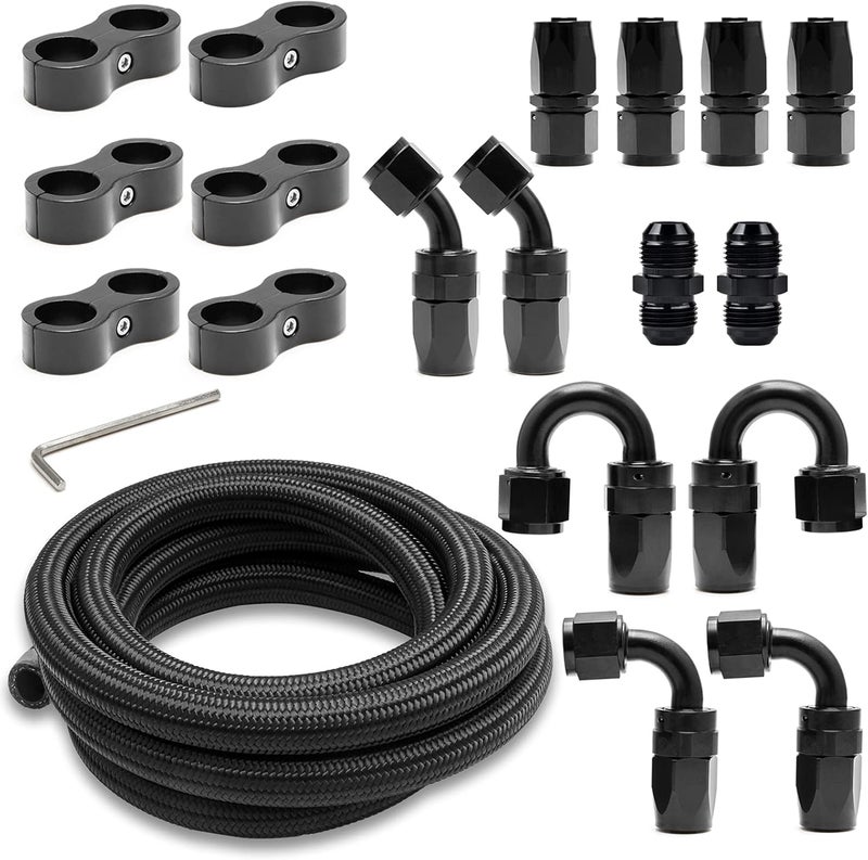 Medoon 10ft 10AN Black Nylon and Stainless Steel Braided Fuel Oil Hose Kit - Image 1