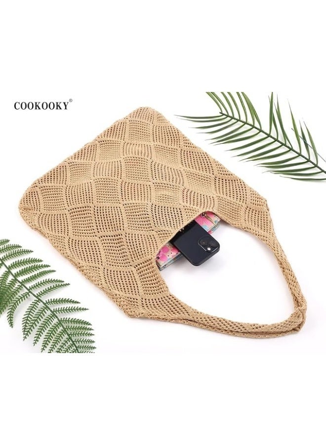 Crochet Tote Bag For Women, Crochet Mesh Beach Tote Bag Summer Vacation Aesthetic Boho Knit Bag for Women, Beach Top-handle Tote Bag - Image 4