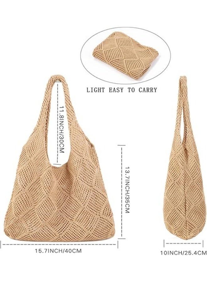 Crochet Tote Bag For Women, Crochet Mesh Beach Tote Bag Summer Vacation Aesthetic Boho Knit Bag for Women, Beach Top-handle Tote Bag - Image 2