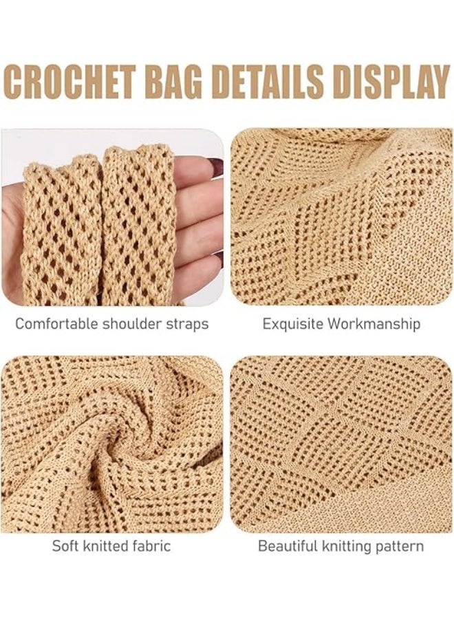 Crochet Tote Bag For Women, Crochet Mesh Beach Tote Bag Summer Vacation Aesthetic Boho Knit Bag for Women, Beach Top-handle Tote Bag - Image 5