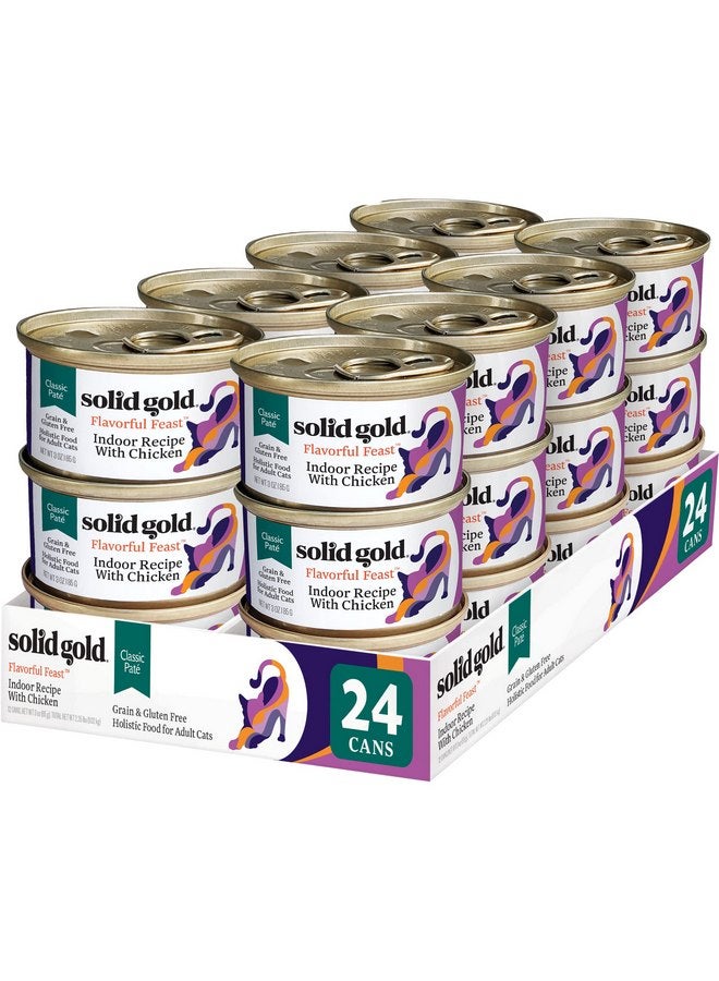 Solid Gold Wet Cat Food Pate - Canned Cat Food Made w/Real Chicken for Indoor Cats of All Ages - Flavorful Feast Grain Free Cat Wet Food for Sensitive Stomach & Healthy Living - 24ct/3oz Can - Image 1