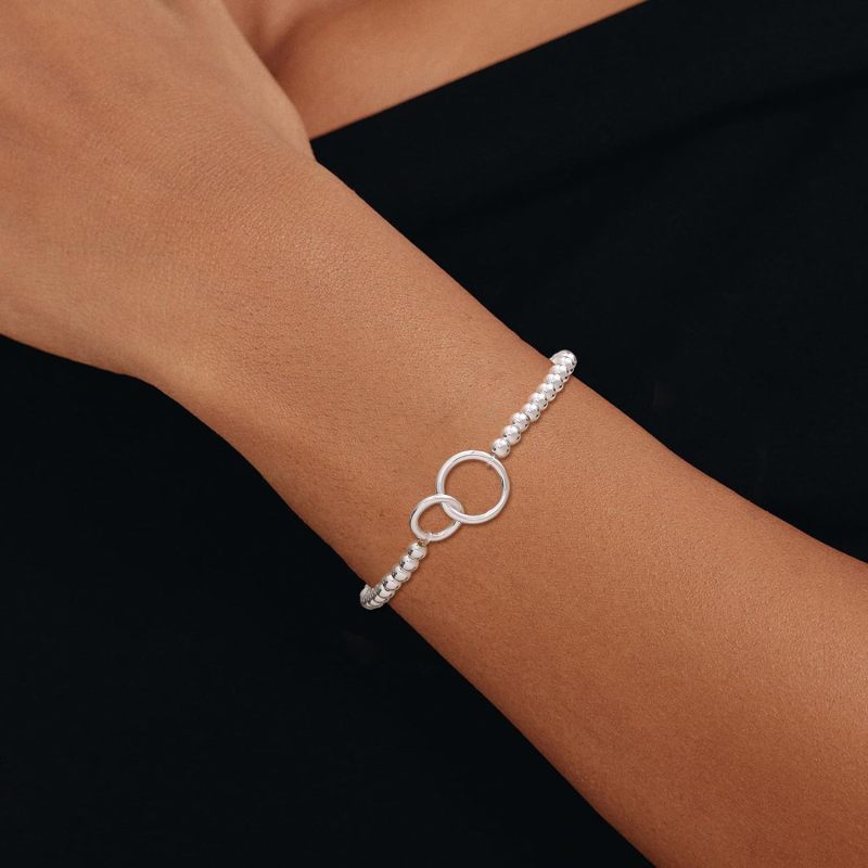 Gold Bracelets For Women 6.9 Inch 14K Gold Plated Beaded Stretch Bracelet - Hypoallergenic Handmade Dainty Gold Jewelry Love Knot Charm Bracelet for Daily Wear - Image 2