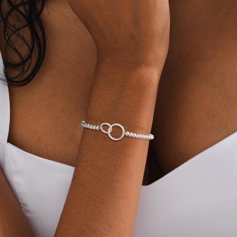 Gold Bracelets For Women 6.9 Inch 14K Gold Plated Beaded Stretch Bracelet - Hypoallergenic Handmade Dainty Gold Jewelry Love Knot Charm Bracelet for Daily Wear - Image 3