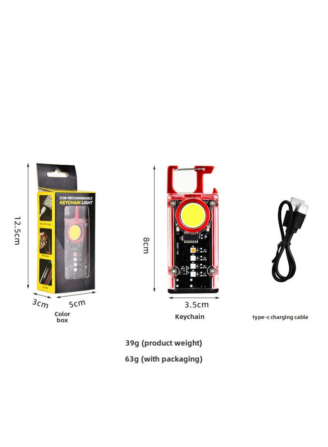 Loquat Mini Keychain Flashlight Type-c Charging Outdoor Camping Car Repair Multi-function Cob Work Light Portable Handheld Torch-Color:Red - Image 1