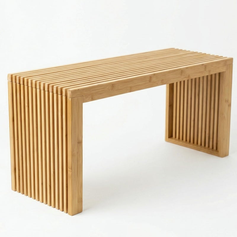 SWEVEN Bamboo Natural 36 inch Wooden Bench, Small Wood Benches for Entryway, Living & Dining Room, Kitchen, Bedroom, Bathroom, Hallway, Front Door, For Indoor & Outdoor Patio Use, Mid Century Modern Decor - Image 1