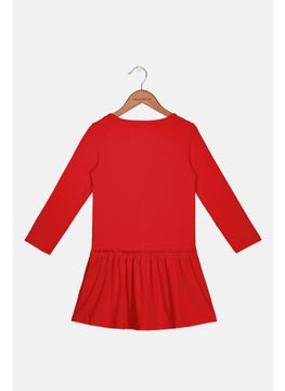 Tchibo Kids Girl Ribbed Long Sleeves Jersey Dress, Red  - Image 2