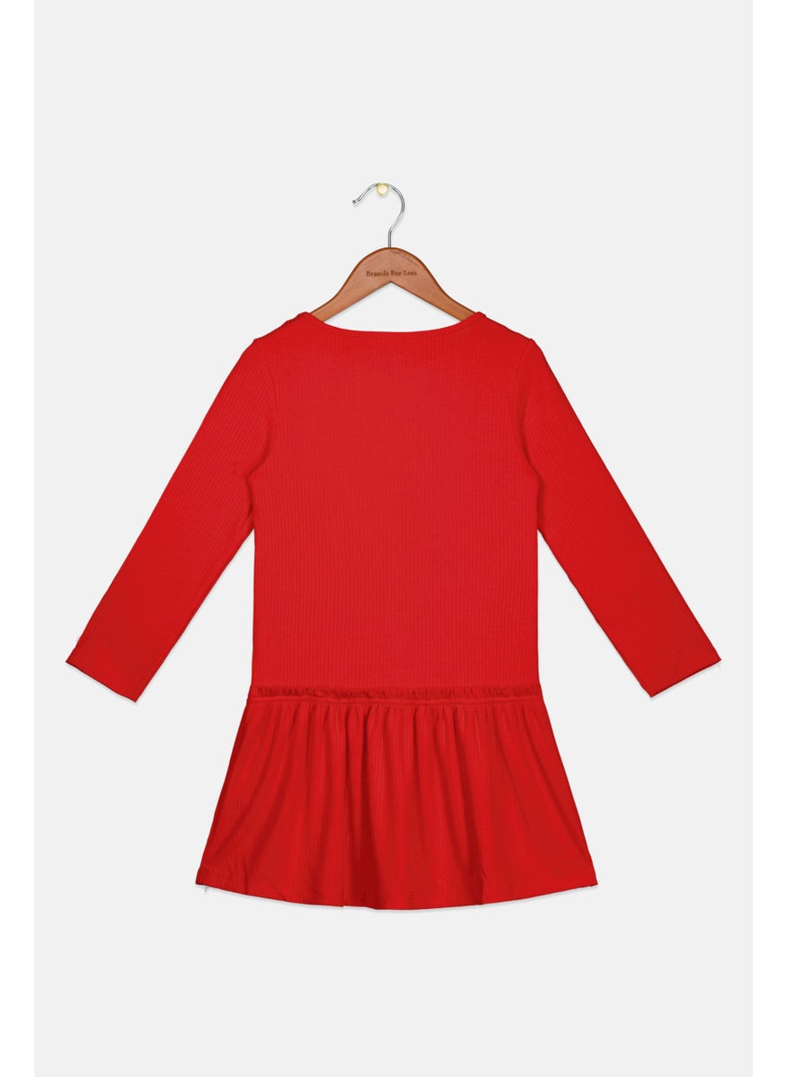 Tchibo Kids Girl Ribbed Long Sleeves Jersey Dress, Red  - Image 2