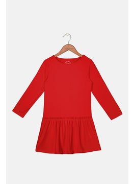 Tchibo Kids Girl Ribbed Long Sleeves Jersey Dress, Red  - Image 1