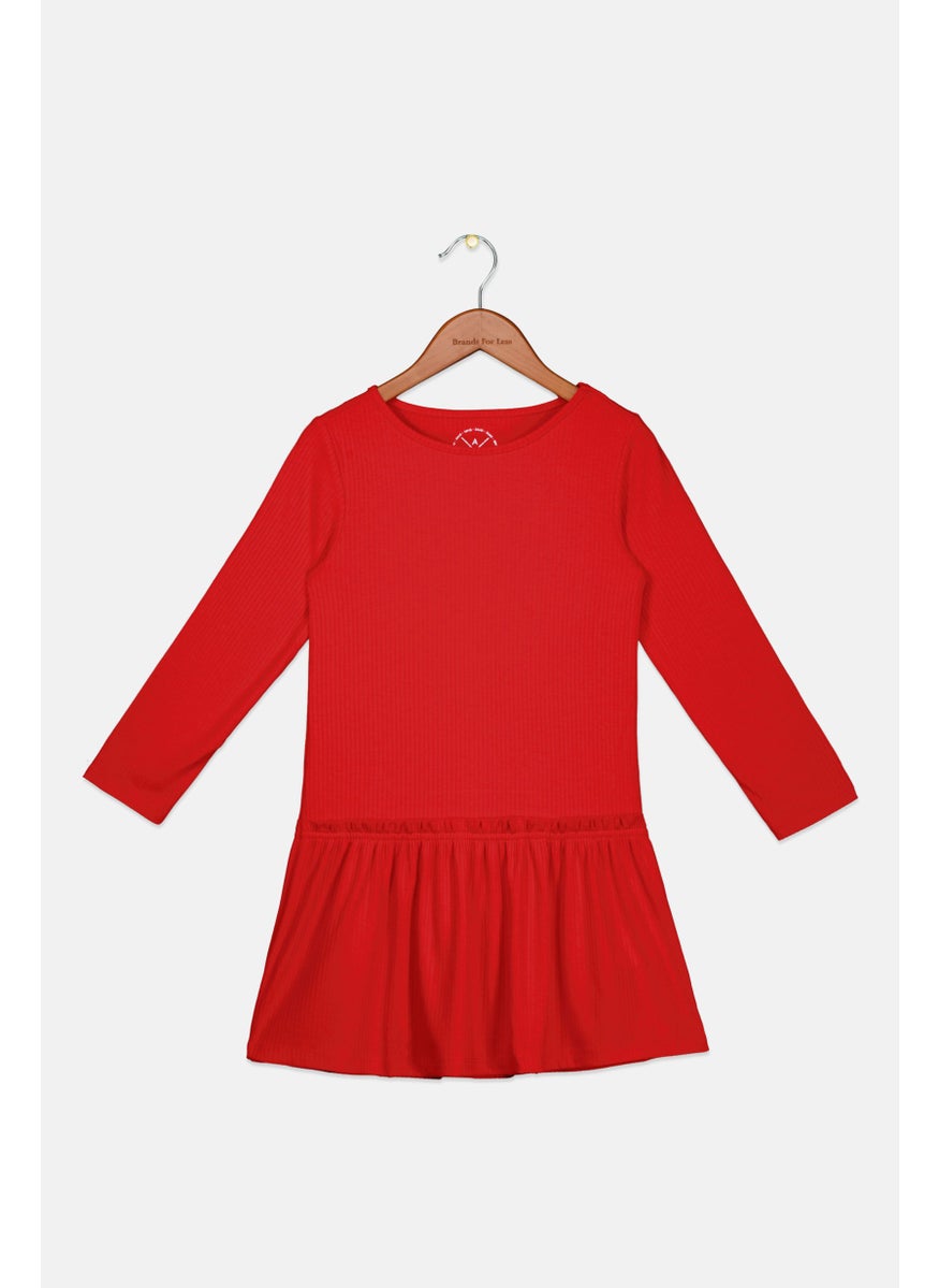 Tchibo Kids Girl Ribbed Long Sleeves Jersey Dress, Red  - Image 1